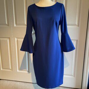 Calvin Klein Royal Blue Dress Sheath Ruffle Sleeve Size 8 EUC Worn Once